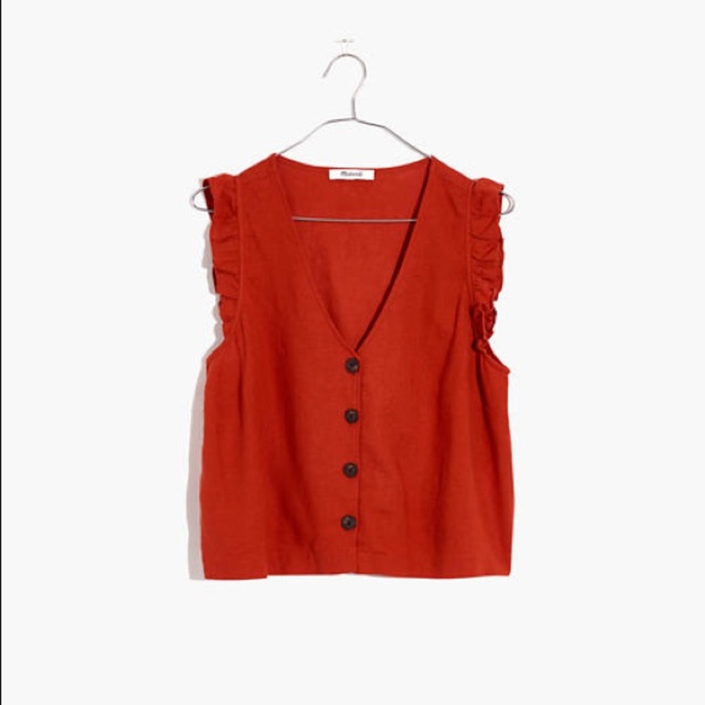 Madewell NWT Linen-blend Ruffle Button-front Tank